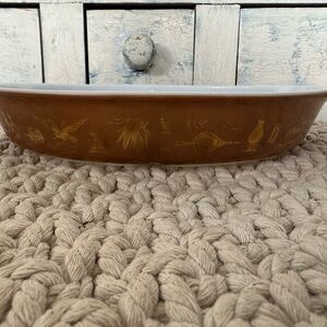 Vintage Pyrex Early American Divided 1 1/2 Quart Oval Casserole Dish *NO LID*